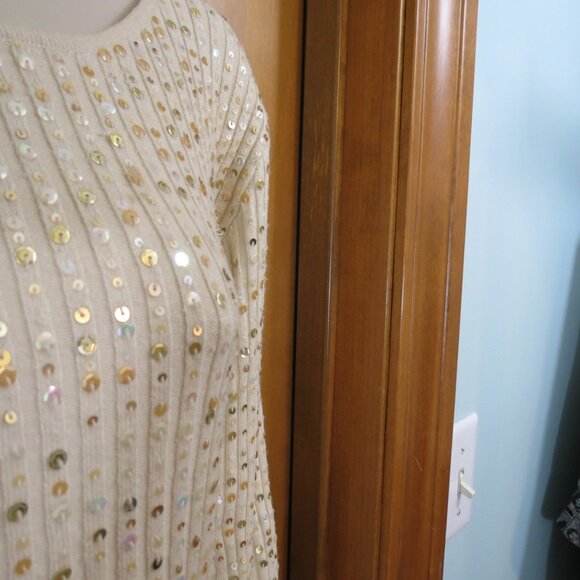 Marisa Christina Cream Sweater All Over Gold Sequins Long Sleeve Size Large - Picture 4 of 10